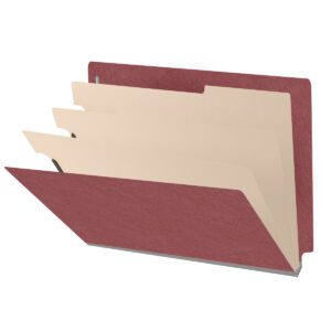 Pressboard Classification Folders, Full Cut End Tab, Letter Size, 3 Dividers, Dark Red (Box of 10)
