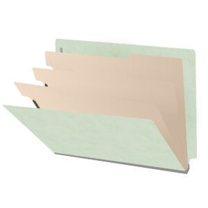 Pressboard Classification Folders, Full Cut End Tab, Letter Size, 3 Dividers, Pale Green (Box of 10)