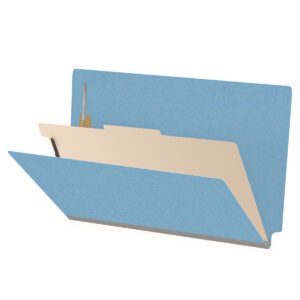 Heavy Duty End Tab Color Folders, 18 pt Legal Size, 2″ expansion 1 Divider, Blue (Box of 10) - Image 1