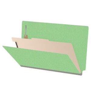 Heavy Duty End Tab Color Folders, 18 pt Legal Size, 2″ expansion 1 Divider, Green (Box of 10) - Image 1