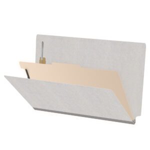 Heavy Duty End Tab Color Folders, 18 pt Legal Size, 2″ expansion 1 Divider, Grey (Box of 10) - Image 1