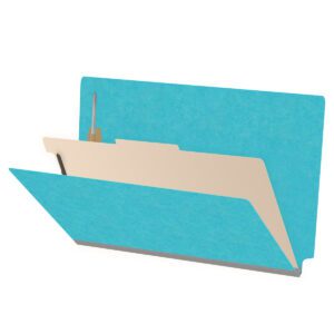 Heavy Duty End Tab Color Folders, 18 pt Legal Size, 2″ expansion 1 Divider, Light Blue (Box of 10) - Image 1