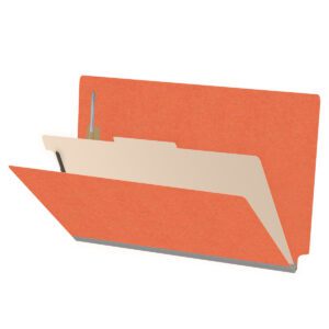 Heavy Duty End Tab Color Folders, 18 pt Legal Size, 2″ expansion 1 Divider, Orange (Box of 10) - Image 1