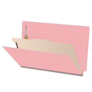 Heavy Duty End Tab Color Folders, 18 pt Legal Size, 2″ expansion 1 Divider, Pink (Box of 10) - Image 1