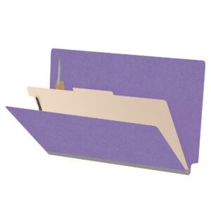 Heavy Duty End Tab Color Folders, 18 pt Legal Size, 2″ expansion 1 Divider, Purple (Box of 10) - Image 1