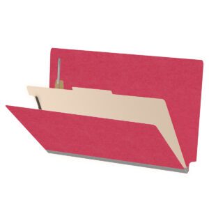 Heavy Duty End Tab Color Folders, 18 pt Legal Size, 2″ expansion 1 Divider, Red (Box of 10) - Image 1