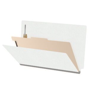 Heavy Duty End Tab Color Folders, 18 pt Legal Size, 2″ expansion 1 Divider, White (Box of 10) - Image 1