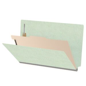 Pressboard Classification Folders, Full Cut End Tab, Legal Size, 1 Divider, Pale Green (Box of 10)