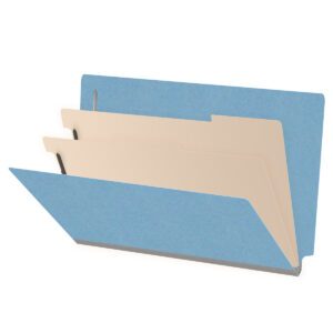 Heavy Duty End Tab Color Folders, 18 pt Legal Size, 2″ expansion, 2 Dividers, Blue (Box of 10) - Image 1
