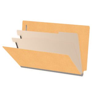 Heavy Duty End Tab Color Folders, 18 pt Legal Size, 2″ expansion, 2 Dividers, Gold (Box of 10) - Image 1