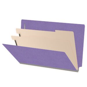 Heavy Duty End Tab Color Folders, 18 pt Legal Size, 2″ expansion, 2 Dividers, Purple (Box of 10) - Image 1