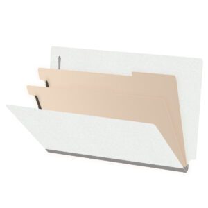 Heavy Duty End Tab Color Folders, 18 pt Legal Size, 2″ expansion, 2 Dividers, White (Box of 10) - Image 1