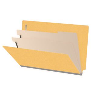 Heavy Duty End Tab Color Folders, 18 pt Legal Size, 2″ expansion, 2 Dividers, Yellow (Box of 10) - Image 1