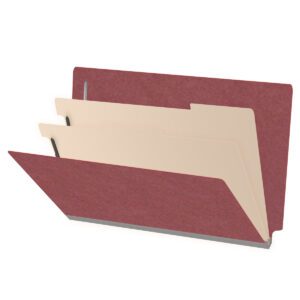Pressboard Classification Folders, Full Cut End Tab, Legal Size, 2 Dividers, Dark Red (Box of 10)