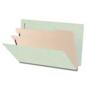Pressboard Classification Folders, Full Cut End Tab, Legal Size, 2 Dividers, Pale Green (Box of 10)