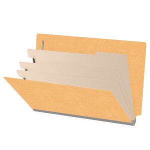 Heavy Duty End Tab Color Folders, 18 pt Legal Size, 3″ expansion, 3 Dividers, Gold (Box of 10) - Image 1
