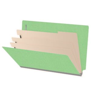 Heavy Duty End Tab Color Folders, 18 pt Legal Size, 3″ expansion, 3 Dividers, Green (Box of 10) - Image 1