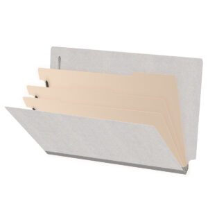 Heavy Duty End Tab Color Folders, 18 pt Legal Size, 3″ expansion, 3 Dividers, Grey (Box of 10) - Image 1