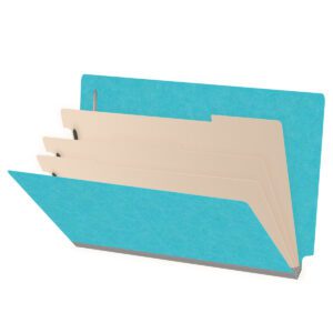 Heavy Duty End Tab Color Folders, 18 pt Legal Size, 3″ expansion, 3 Dividers, Light Blue (Box of 10) - Image 1
