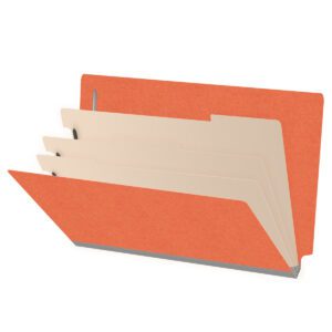 Heavy Duty End Tab Color Folders, 18 pt Legal Size, 3″ expansion, 3 Dividers, Orange (Box of 10) - Image 1