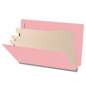 Heavy Duty End Tab Color Folders, 18 pt Legal Size, 3″ expansion, 3 Dividers, Pink (Box of 10) - Image 1