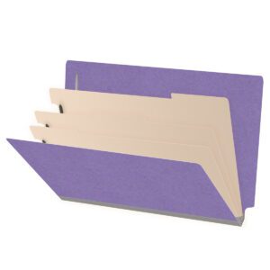 Heavy Duty End Tab Color Folders, 18 pt Legal Size, 3″ expansion, 3 Dividers, Purple (Box of 10) - Image 1