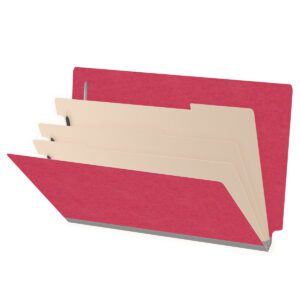 Heavy Duty End Tab Color Folders, 18 pt Legal Size, 3″ expansion, 3 Dividers, Red (Box of 10) - Image 1