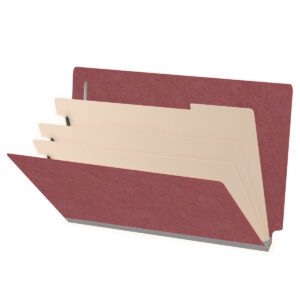 Pressboard Classification Folders, Full Cut End Tab, Legal Size, 3 Dividers, Dark Red (Box of 10)