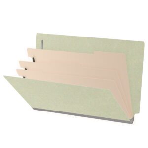 Pressboard Classification Folders, Full Cut End Tab, Legal Size, 3 Dividers, Light Green (Box of 10)