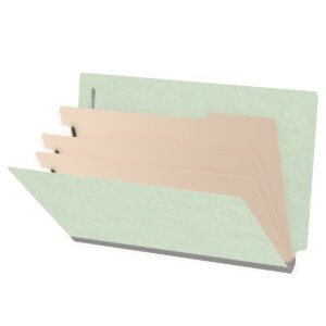 Pressboard Classification Folders, Full Cut End Tab, Legal Size, 3 Dividers, Pale Green (Box of 10)
