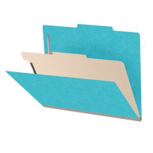 Heavy Duty End Tab Color Folders, 2/5 Cut ROC Top Tab, Letter Size, 1 Divider, Light Blue (Box of 10) - Image 1
