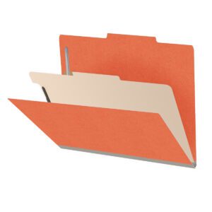 Heavy Duty End Tab Color Folders, 2/5 Cut ROC Top Tab, Letter Size, 1 Divider, Orange (Box of 10) - Image 1