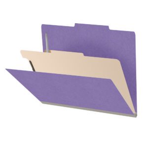 Heavy Duty End Tab Color Folders, 2/5 Cut ROC Top Tab, Letter Size, 1 Divider, Purple (Box of 10) - Image 1