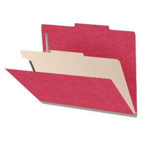 Heavy Duty End Tab Color Folders, 2/5 Cut ROC Top Tab, Letter Size, 1 Divider, Red (Box of 10) - Image 1