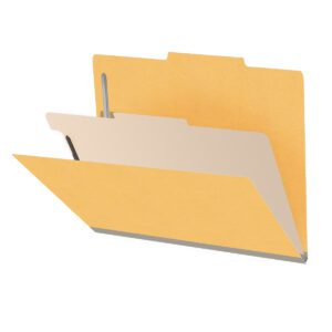 Heavy Duty End Tab Color Folders, 2/5 Cut ROC Top Tab, Letter Size, 1 Divider, Yellow (Box of 10) - Image 1