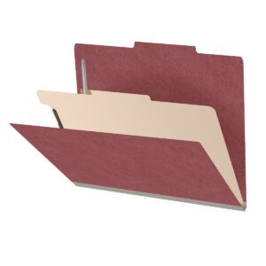 25 Pt. Pressboard Classification Folders, 2/5 Cut ROC Top Tab, Letter Size, 1 Divider, Dark Red (Box of 10) - Image 1