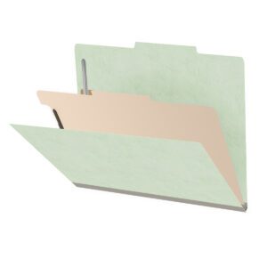 25 Pt. Pressboard Classification Folders, 2/5 Cut ROC Top Tab, Letter Size, 1 Divider, Pale Green (Box of 10)