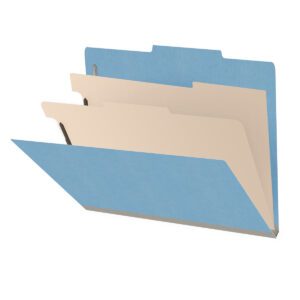 18 pt Heavy Duty End Tab Color Folders, 2/5 Cut ROC Top Tab, Letter Size, 2 Dividers, Blue (Box of 10) - Image 1