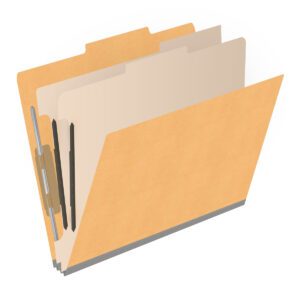 18 pt Heavy Duty End Tab Color Folders, 2/5 Cut ROC Top Tab, Letter Size, 2 Dividers, Gold (Box of 10) - Image 2