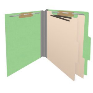 18 pt Heavy Duty End Tab Color Folders, 2/5 Cut ROC Top Tab, Letter Size, 2 Dividers, Green (Box of 10) - Image 4