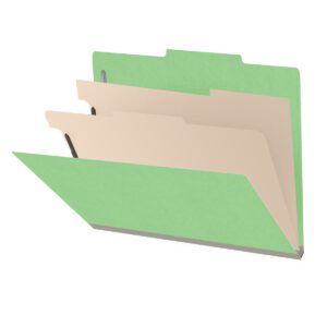 18 pt Heavy Duty End Tab Color Folders, 2/5 Cut ROC Top Tab, Letter Size, 2 Dividers, Green (Box of 10) - Image 1