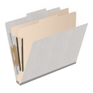 18 pt Heavy Duty End Tab Color Folders, 2/5 Cut ROC Top Tab, Letter Size, 2 Dividers, Grey (Box of 10) - Image 2