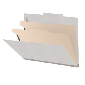 18 pt Heavy Duty End Tab Color Folders, 2/5 Cut ROC Top Tab, Letter Size, 2 Dividers, Grey (Box of 10) - Image 1
