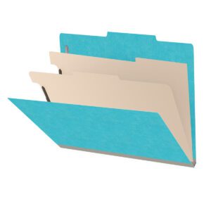 18 pt Heavy Duty End Tab Color Folders, 2/5 Cut ROC Top Tab, Letter Size, 2 Dividers, Light Blue (Box of 10) - Image 1