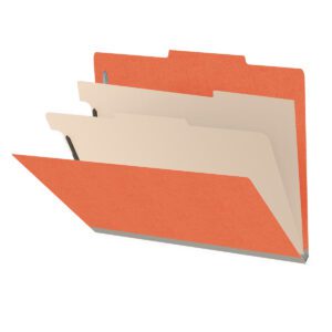 18 pt Heavy Duty End Tab Color Folders, 2/5 Cut ROC Top Tab, Letter Size, 2 Dividers, Orange (Box of 10) - Image 1