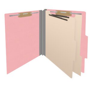 18 pt Heavy Duty End Tab Color Folders, 2/5 Cut ROC Top Tab, Letter Size, 2 Dividers, Pink (Box of 10) - Image 4