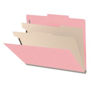 18 pt Heavy Duty End Tab Color Folders, 2/5 Cut ROC Top Tab, Letter Size, 2 Dividers, Pink (Box of 10) - Image 1