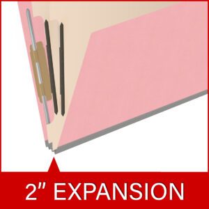 18 pt Heavy Duty End Tab Color Folders, 2/5 Cut ROC Top Tab, Letter Size, 2 Dividers, Pink (Box of 10) - Image 7