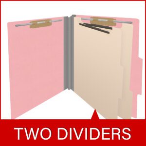 18 pt Heavy Duty End Tab Color Folders, 2/5 Cut ROC Top Tab, Letter Size, 2 Dividers, Pink (Box of 10) - Image 8