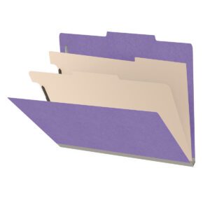 18 pt Heavy Duty End Tab Color Folders, 2/5 Cut ROC Top Tab, Letter Size, 2 Dividers, Purple (Box of 10) - Image 1